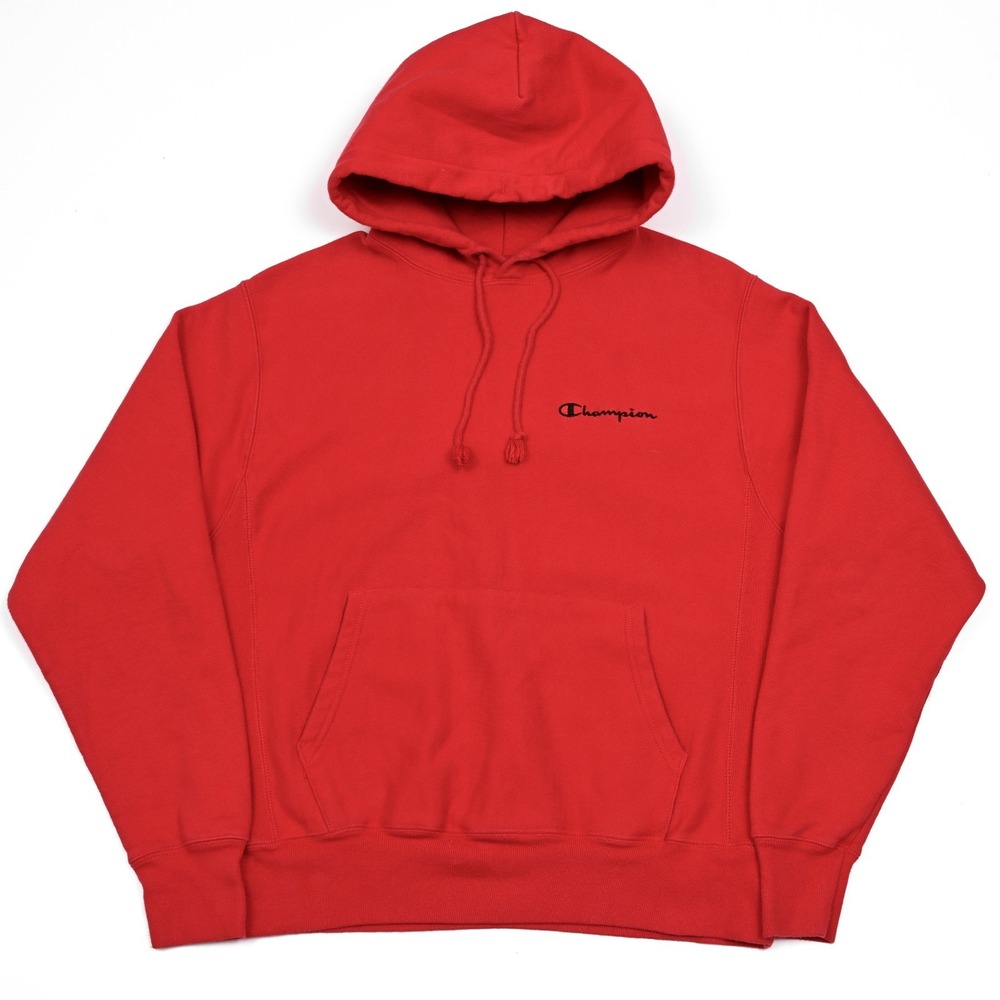 Champion Reverse Weave Hoodie Small Red Sweatshirt Embroidered Logo Pullover